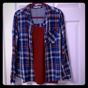 Maurices Navy Blue And Red Plaid Flannel